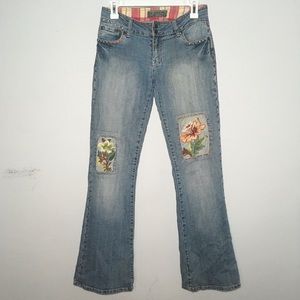 Vintage 00s Younique Patched Studded Embroidered Low Rise Flare Jeans 7